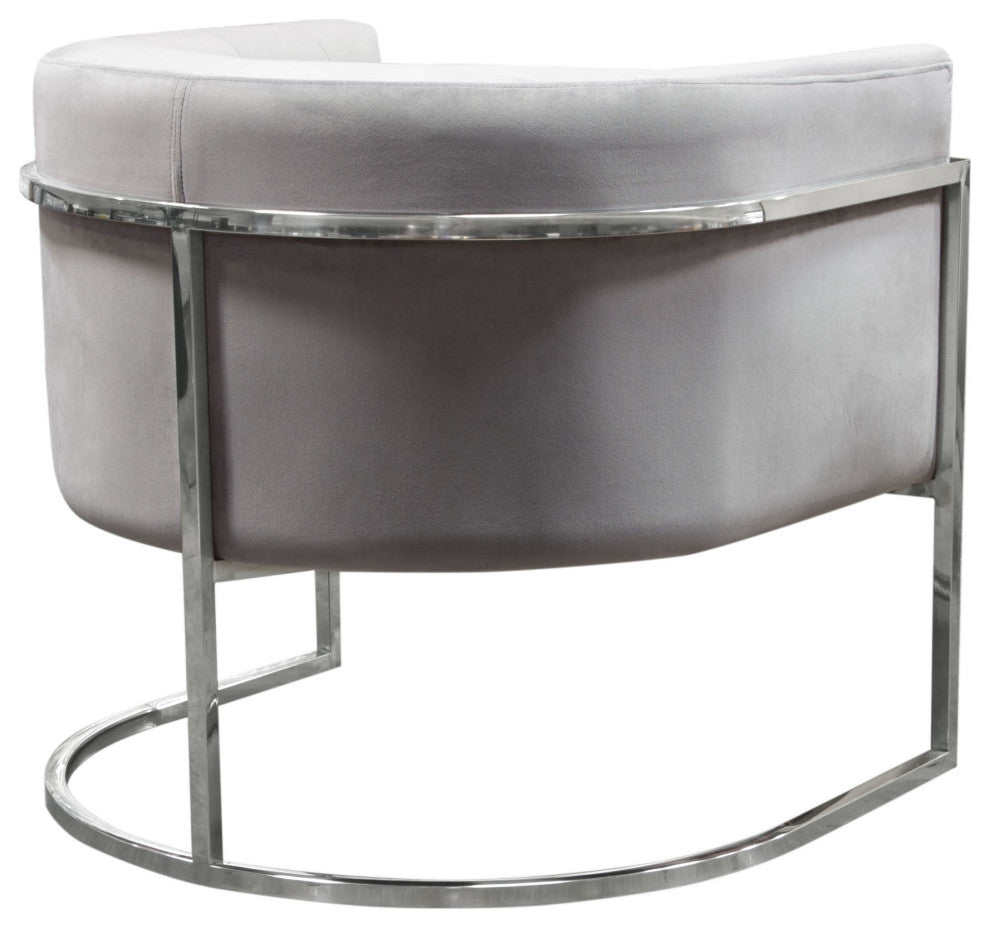 Pandora Accent Chair With Stainless Steel Frame, Gray Velvet