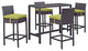Modway Convene 5 Piece Outdoor Patio Pub Set, Espresso Peridot