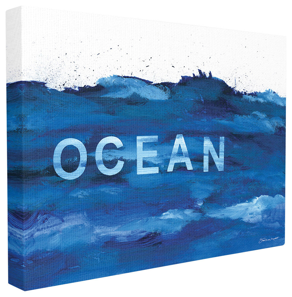 Minimal Ocean Blue Paint Splash XXL Stretched Canvas Wall Art, 30"x40"