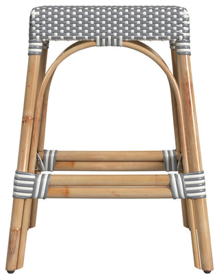Robias Rectangular Rattan 24.5" Counter Stool, White and Gray Dot