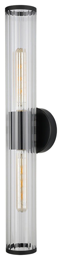 Varvara 2-Light Bath/Vanity Light, Black Finish, Groved Clear Glass Shade
