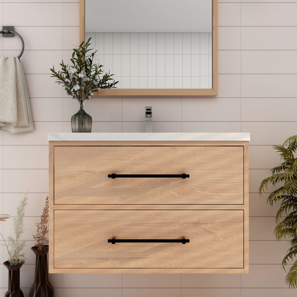 Victoria 30" Solid Wood Bath Vanity, Red Oak