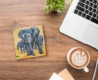 4x4" Elephant With 2 Babies Art Tile Ceramic Drink Holder Coaster