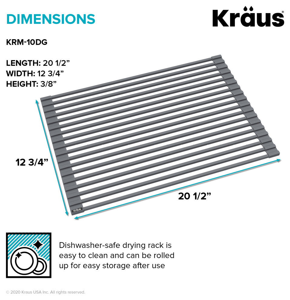 KRAUS Dish Drying Rack, Silicone Dish Drying Mat and Soap Dish Holder Dark Grey
