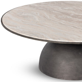 Corbett Large Coffee Table Creamy Taupe Marble, Hammered Grey