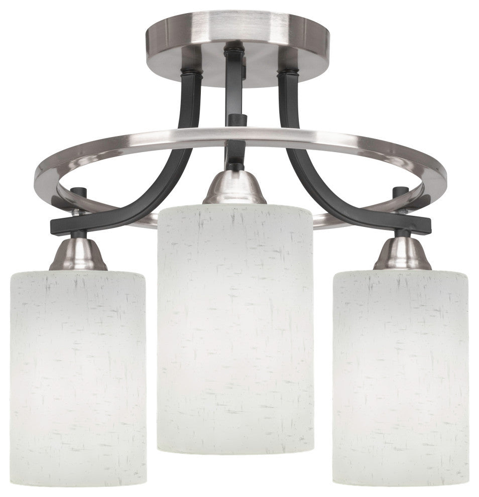 Paramount 3-Light Semi-Flush, Matte Black & Brushed Nickel, 4" White Muslin