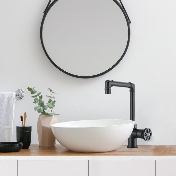 Urban Round Wheel Handle 1-Hole Bathroom Faucet in Matte Black