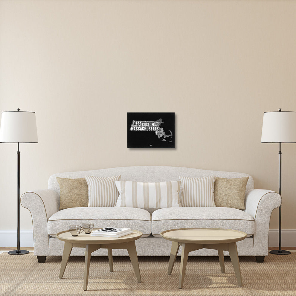 "Massachusetts Black and White Map" Fine Art Print