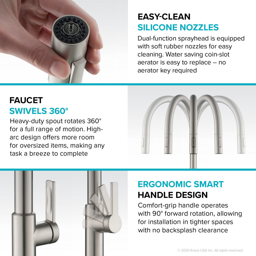 Oletto Pull-Down 1-Hole Kitchen Faucet, Spot Free Stainless Steel