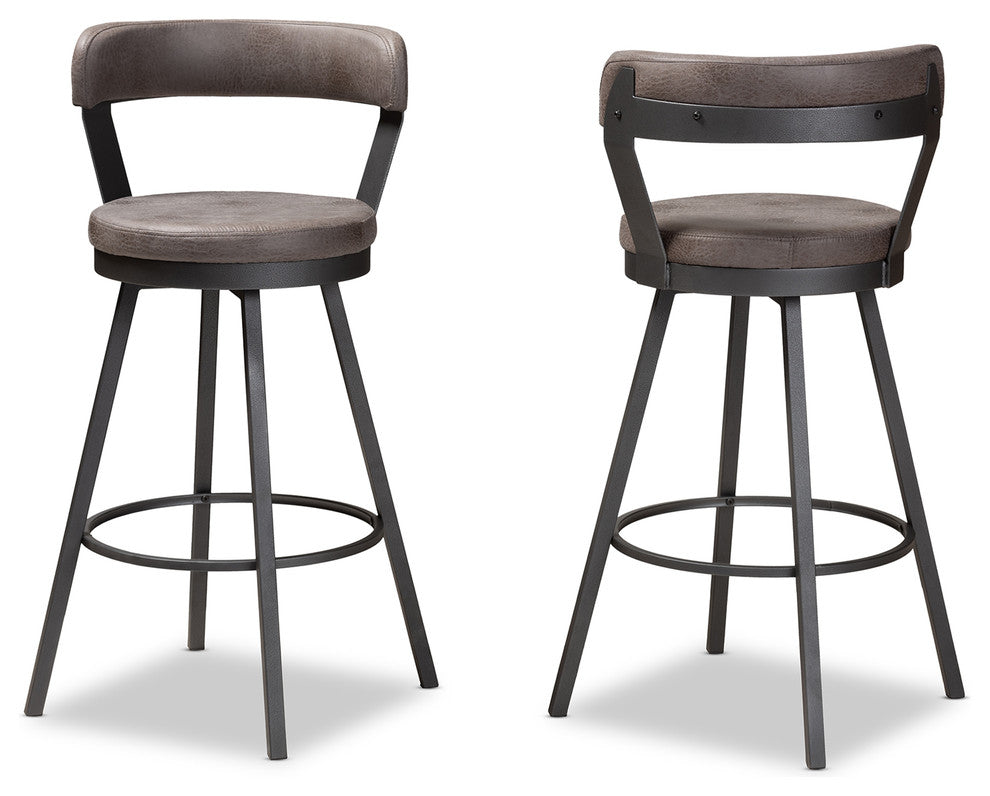 Stevan Industrial Gray Faux Leather Upholstered Pub Stool Set