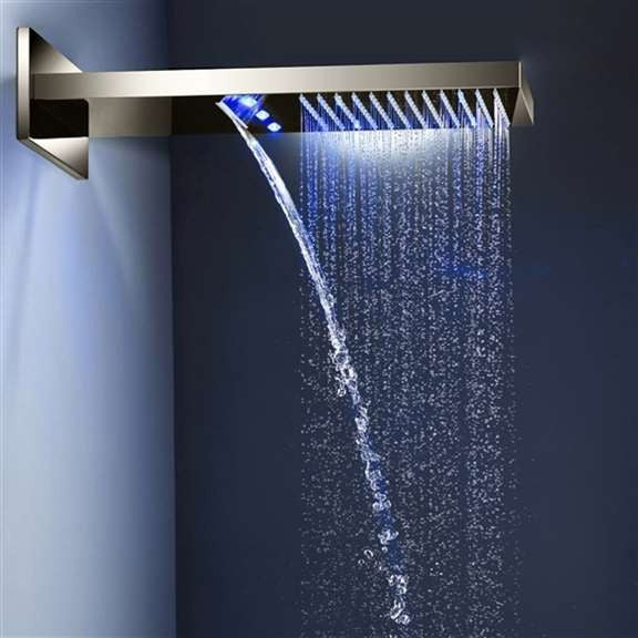 Fontana Mugla 22" Brushed Nickel LED Thermostatic Waterfall Rain Shower Head