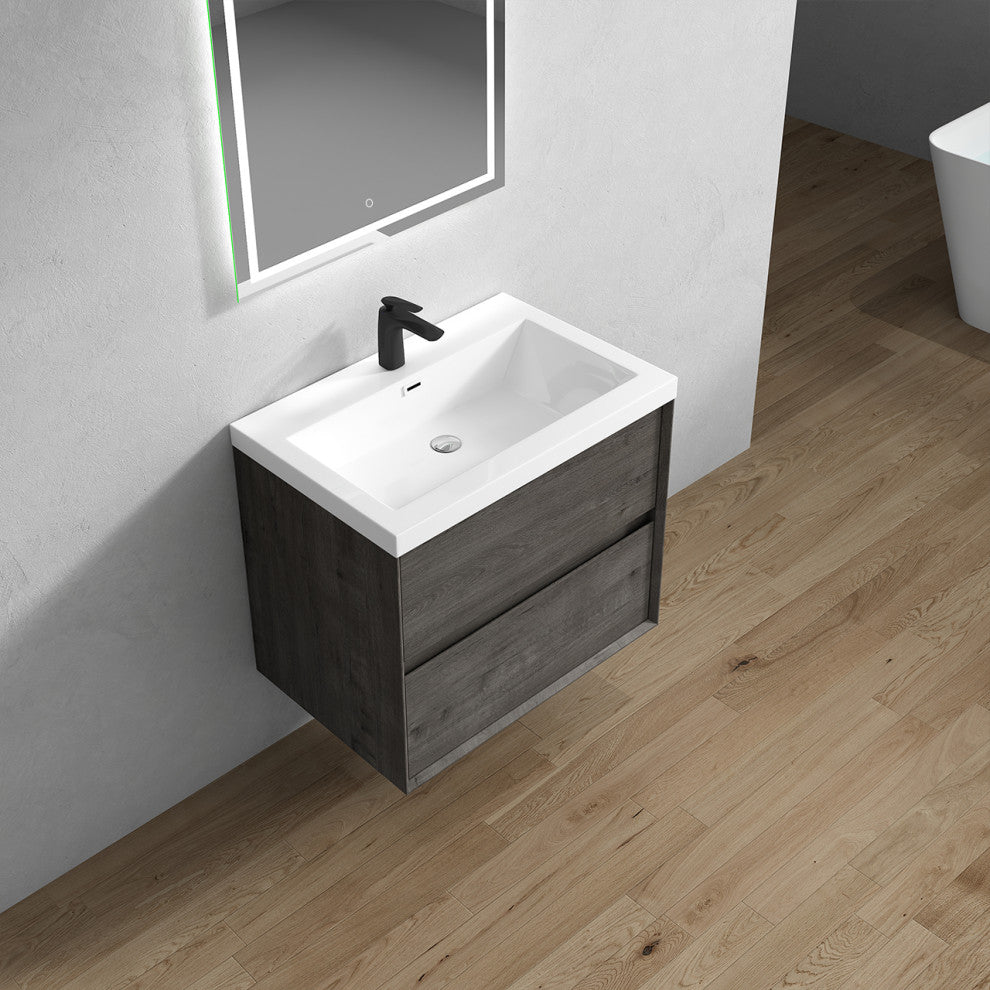 Kingdee Smoke Oak Wall Mounted Vanity With Reinforced Acrylic Sink, 30''