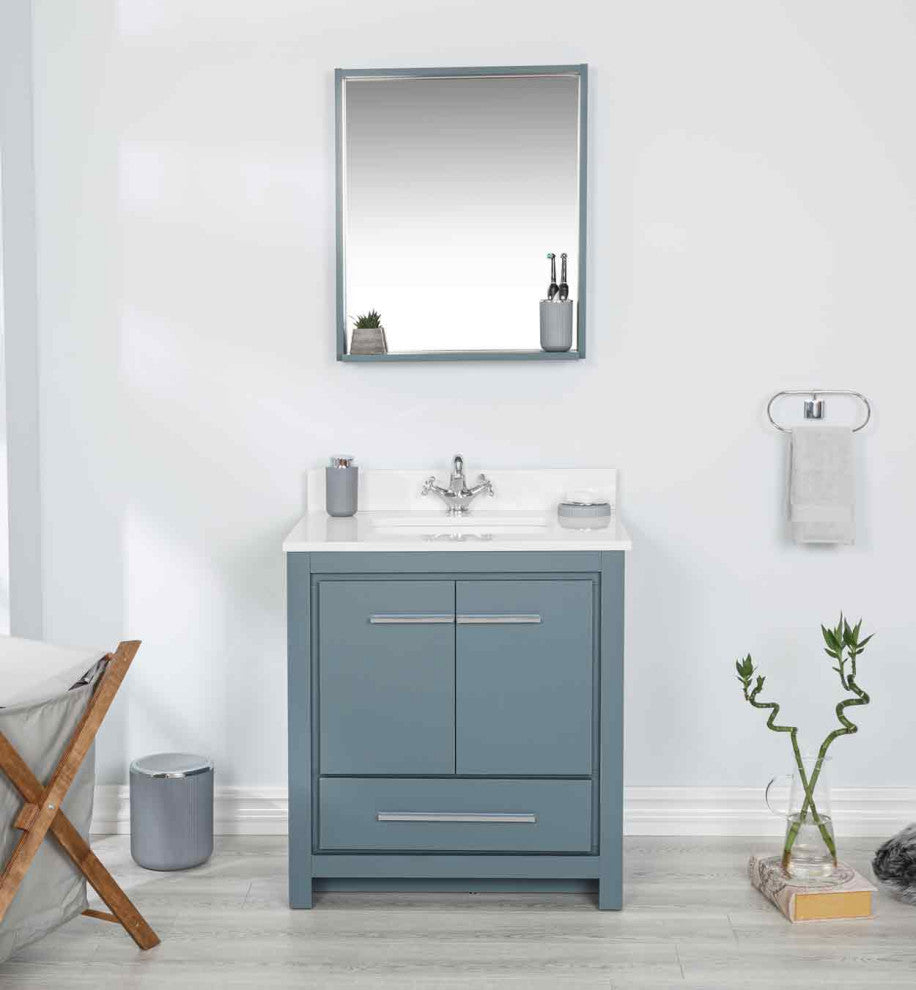 Mila Collection 30" Bathroom Vanity With Sink, Mirror, Countertop, Alasca Blue