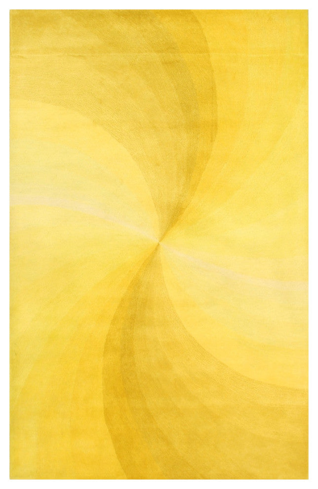 EORC Yellow Hand-Tufted Wool Swirl Rug, 6' Round