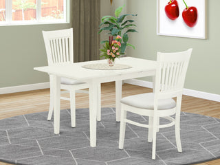 3-Pc Dining Set 2 Wood Dining Chairs, Butterfly Leaf Dining Table, Linen White