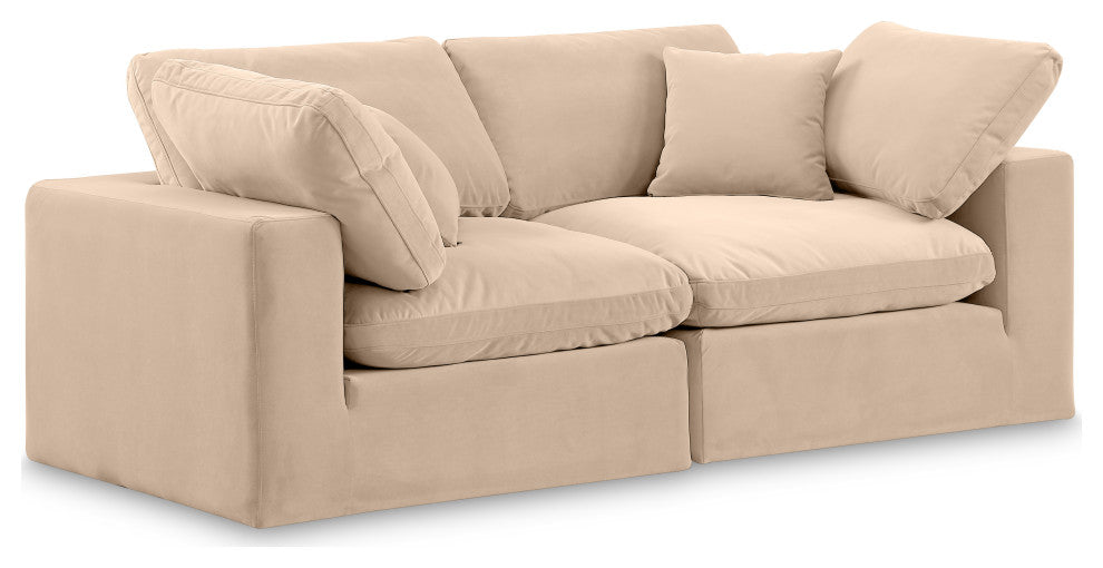 Comfy Upholstered Modular Sofa, Beige, 2-Piece: 2 Corner Chair, Velvet
