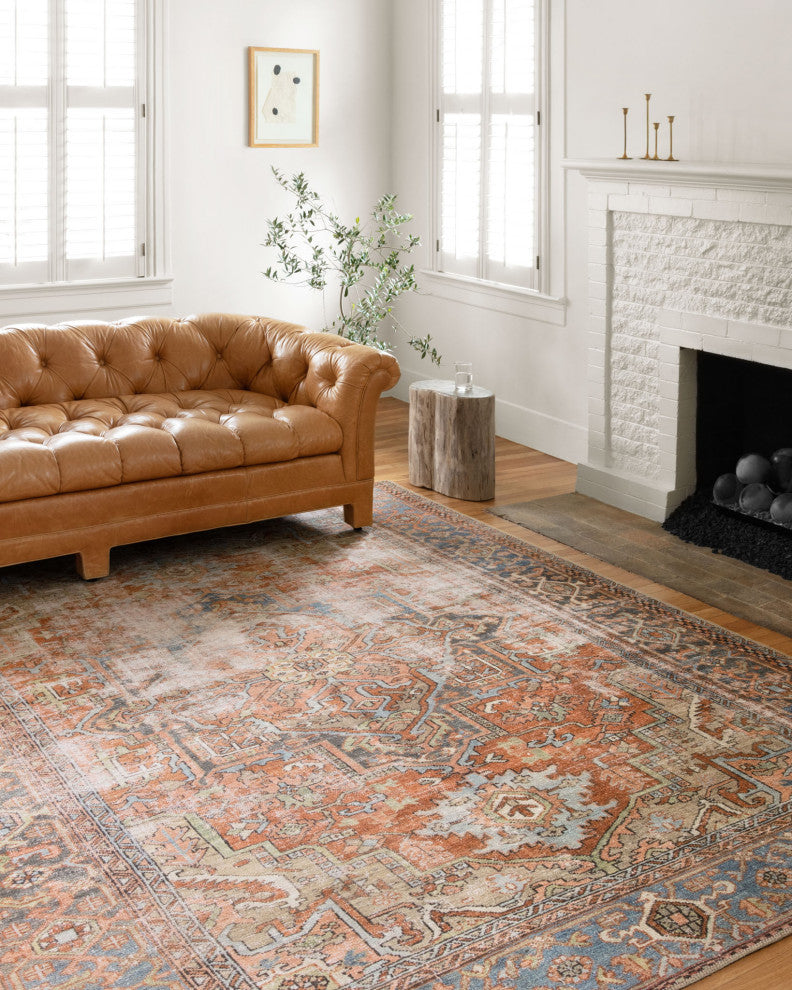 Terracotta, Sky Printed Polyester Loren Area Rug by Loloi, 7'6"x9'6"