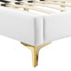 Tufted Platform Bed Frame, King Size, Velvet, White, Modern Contemporary