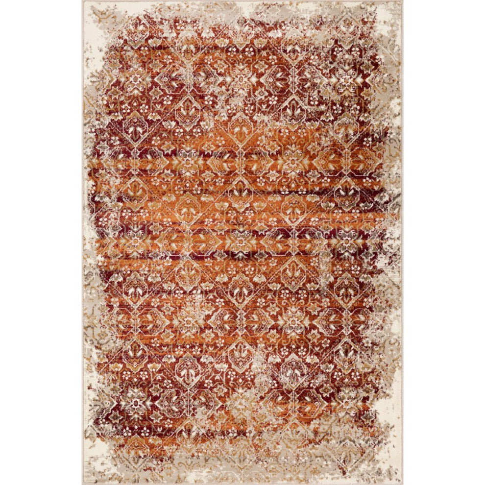 KAS Heritage 9373 Ivory/Rust Anna Area Rug, 5'3"x7'8"