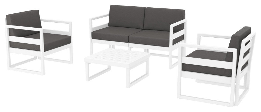 Mykonos 4 Person Lounge Set White With Acrylic Fabric Charcoal Cushion
