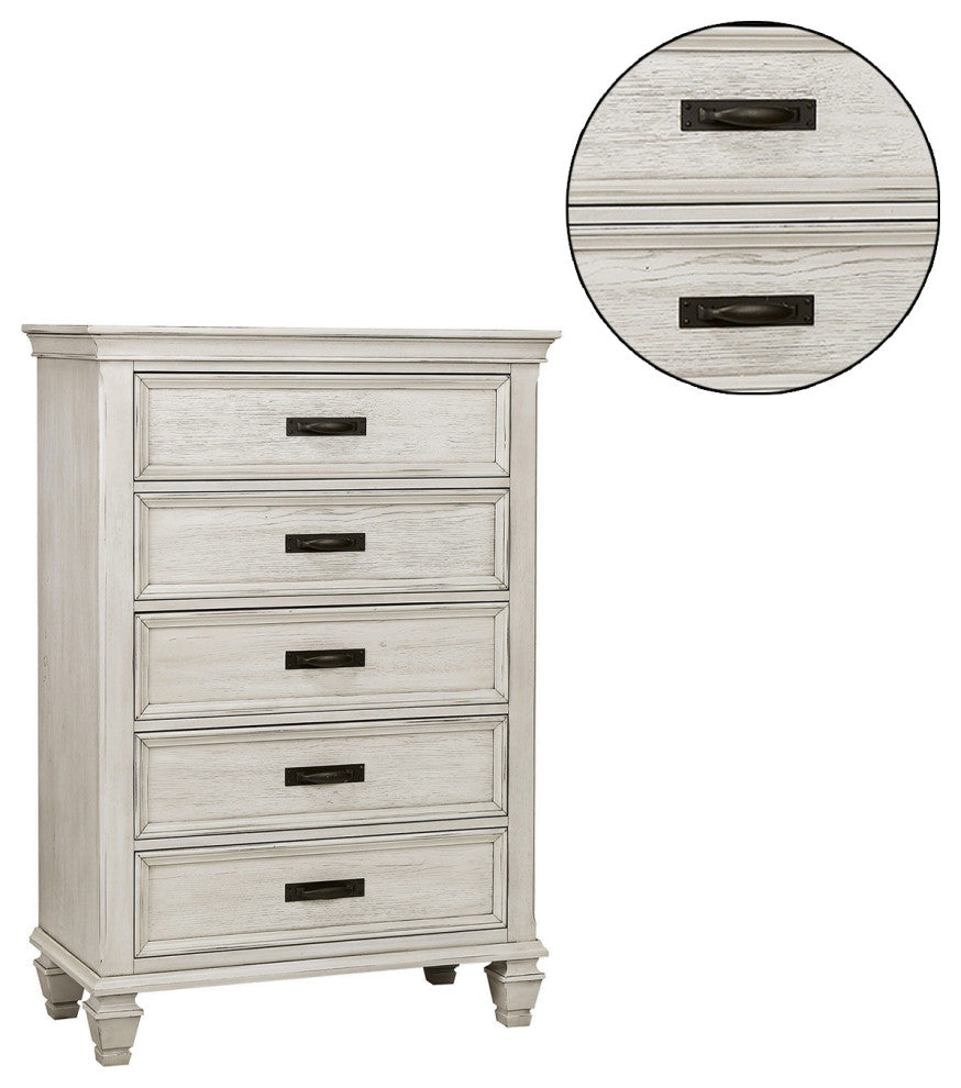 5 Drawers Wooden Chest, Antique White