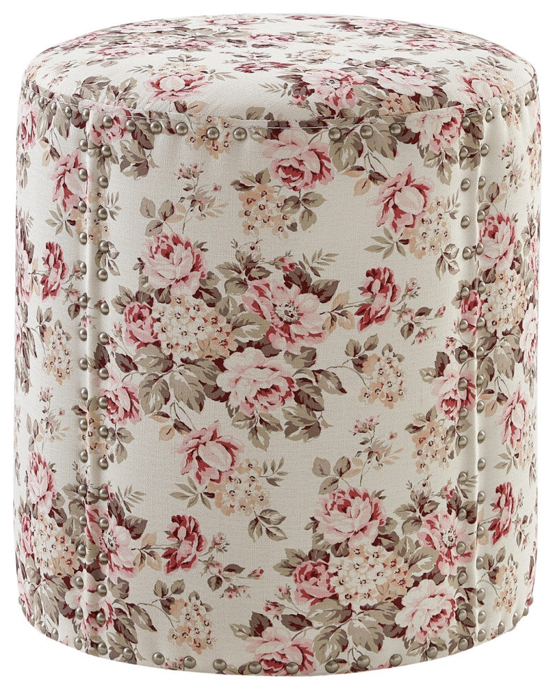 Rustic Manor Brookelynn Ottoman, Upholstered, Linen, Cluster Red