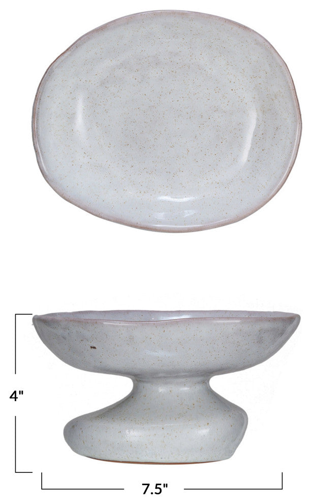 Speckled Stoneware Organic Shaped Footed Dish, White