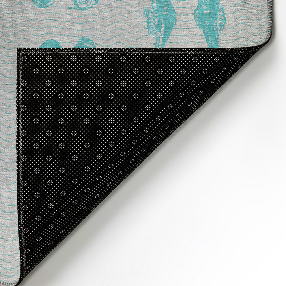 Indoor/Outdoor Seabreeze SZ15 Teal Machine Washable 3' x 5' Rug