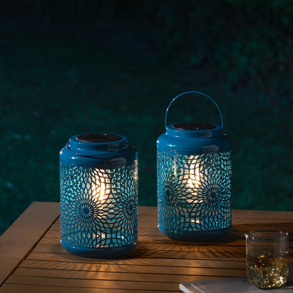 Metal Cutout Solar Powered Hanging Lantern, 2-Piece Set