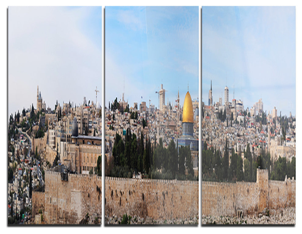 "Jerusalem Cityscape Panorama" Photo Metal Wall Art, 3 Panels, 36"x28"