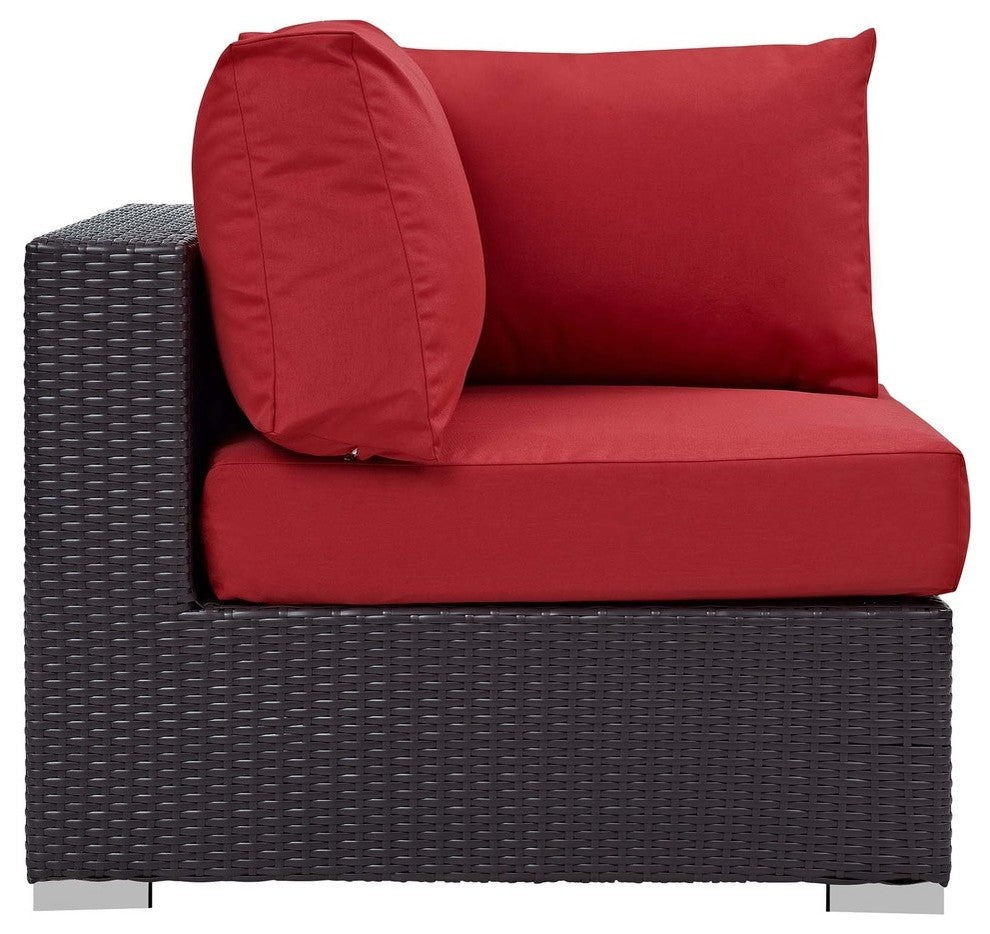 Espresso Red Convene 5 Piece Set Outdoor Patio with Fire Pit