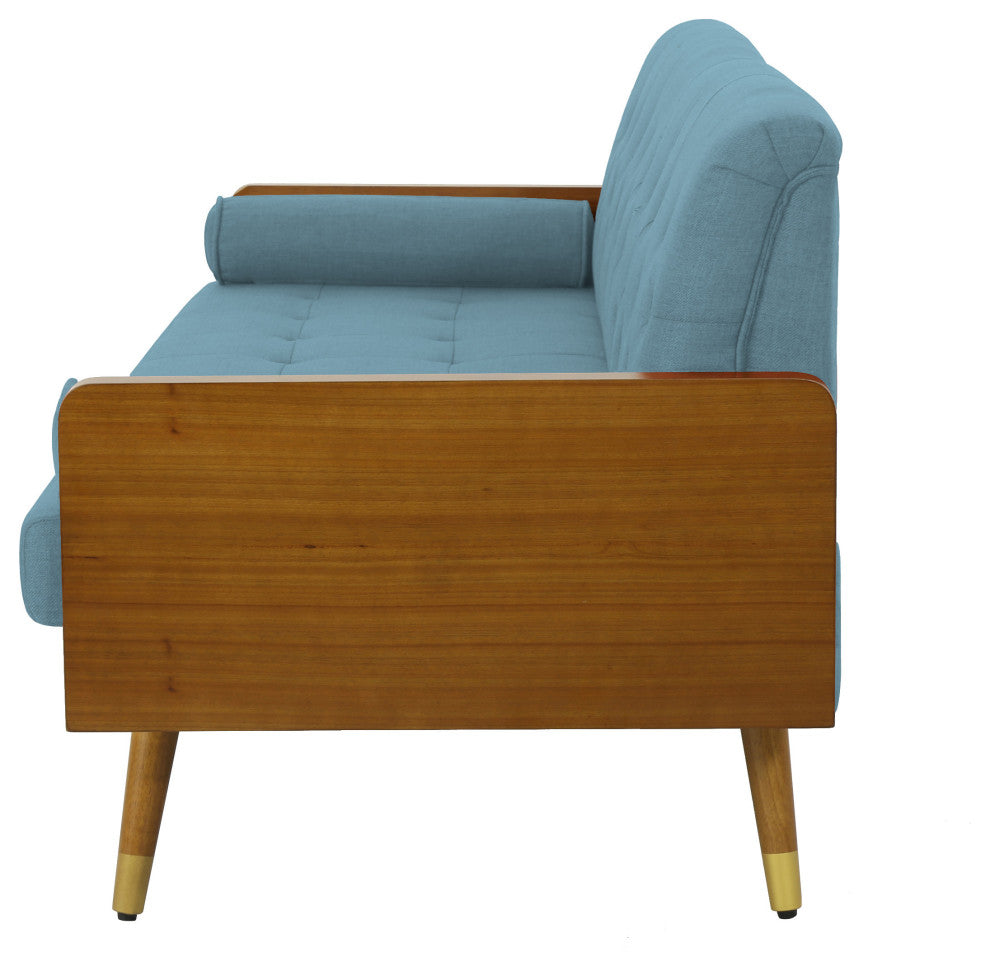 GDF Studio Aidan Mid Century Modern Tufted Fabric Sofa, Blue