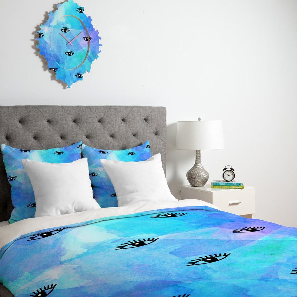 Hello Sayang Eye Blush Blue Duvet Cover, Queen