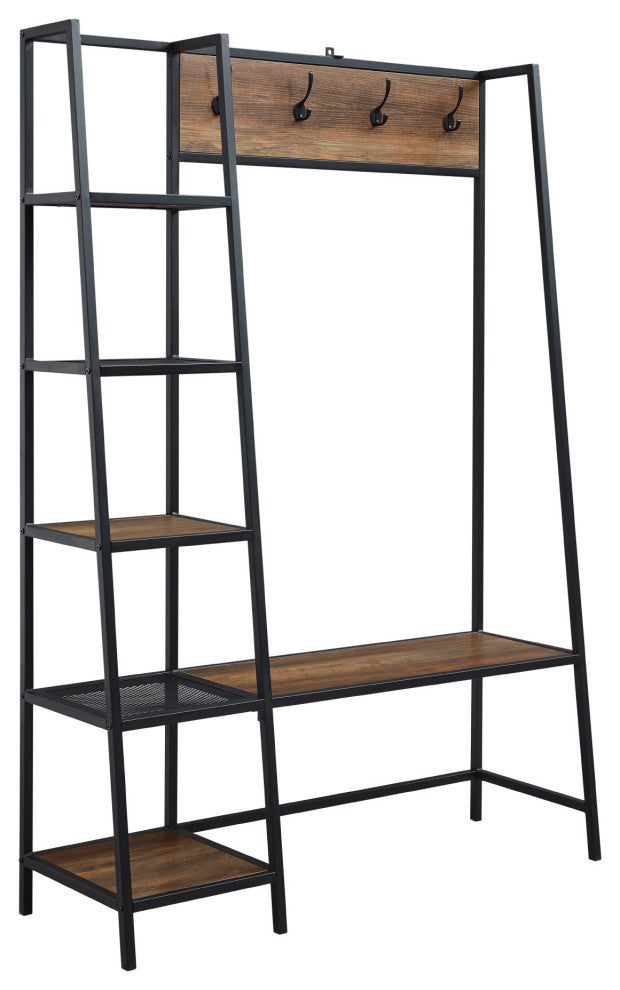 68" Rustic Wood Hall Tree - Rustic Oak