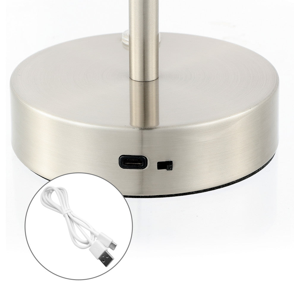 12.5" Modern Minimalist Iron Rechargeable Integrated LED Table Lamp, Nickel