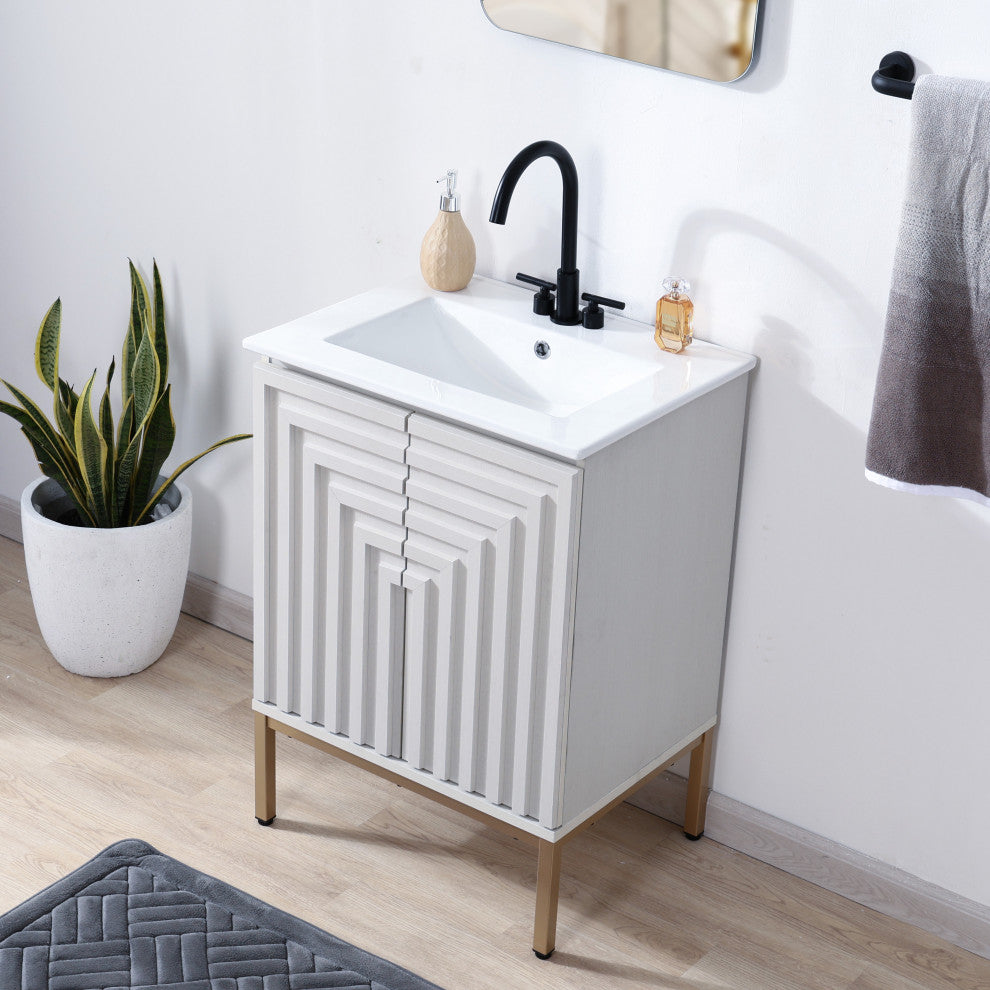 Rowan Geometric 2-Shelf Bath Vanity Cabinet Only, Sink Basin Not Included
