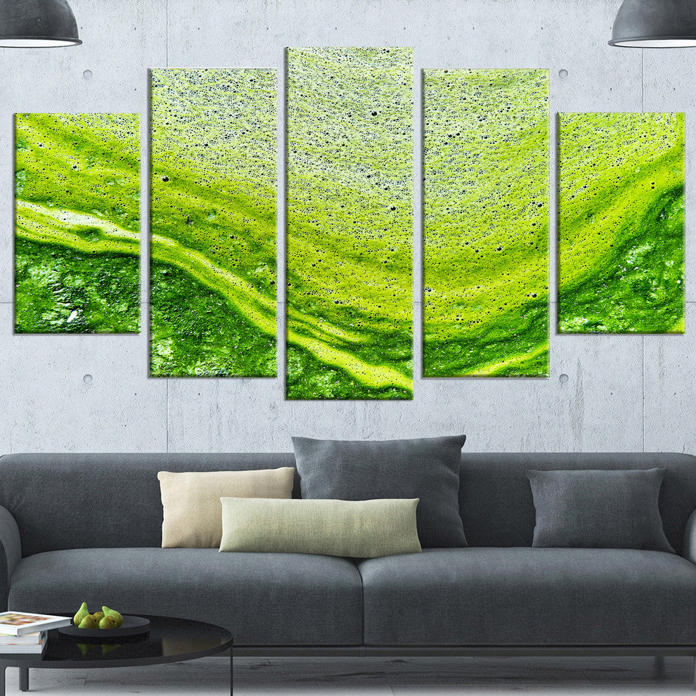 Polluted Water With Algae in Green, Abstract Canvas Artwork, 60"x32", 5 Panels