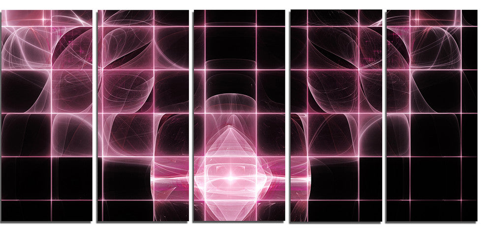 Pink Bat Outline on Radar, Abstract Canvas Art Print, 60"x28", 5 Panels
