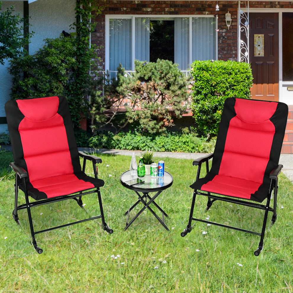 Costway 3 PCS Outdoor Folding Rocking Chair Table Set Bistro Sets Furniture Red
