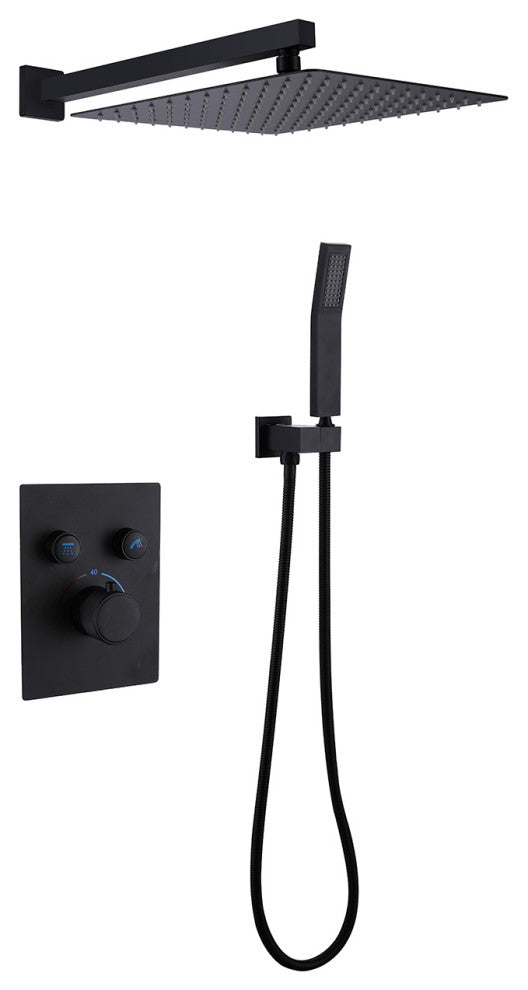 Luxury Wall Mounted Thermostatic Shower System With Rough-In Valve, Matte Black