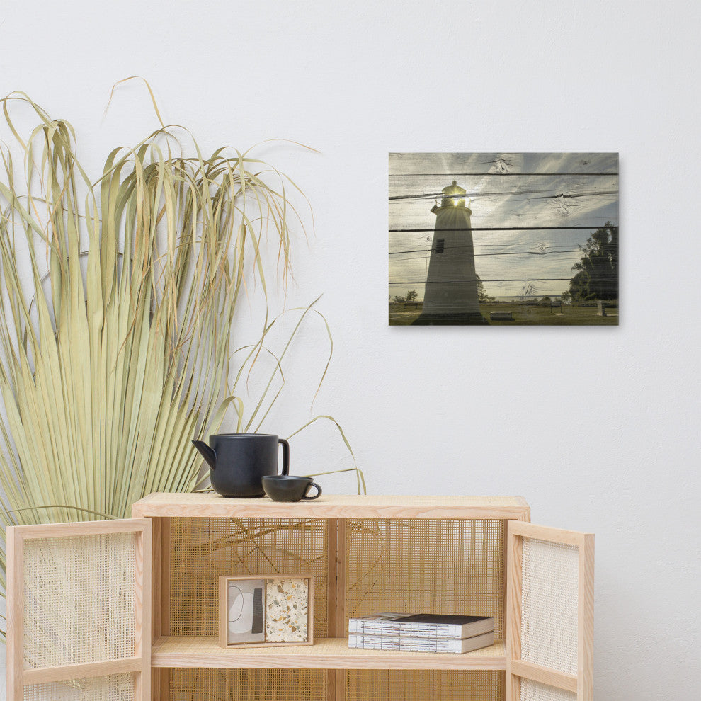 Faux Rustic Reclaimed Wood Turkey Point Lighthouse Canvas Prints, 18" X 24"