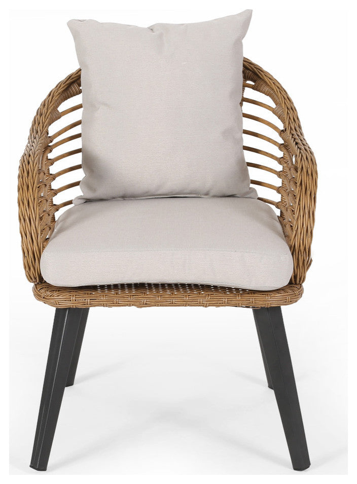 Becky Indoor Wicker Club Chairs with Cushions, Set of 2, Light Brown, Black, Bei