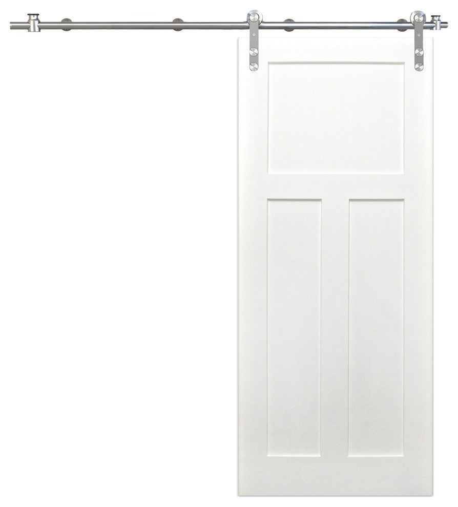 36"x 84" 3-Pnl Pine Barn Door With Round Stainless Sliding Door Hardware Kit