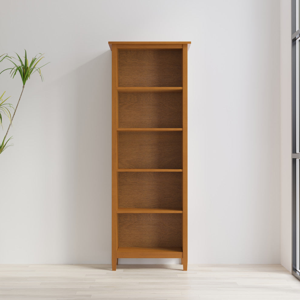 Warm Shaker Solid Wood 5 Shelf Bookcase, Light Golden Brown