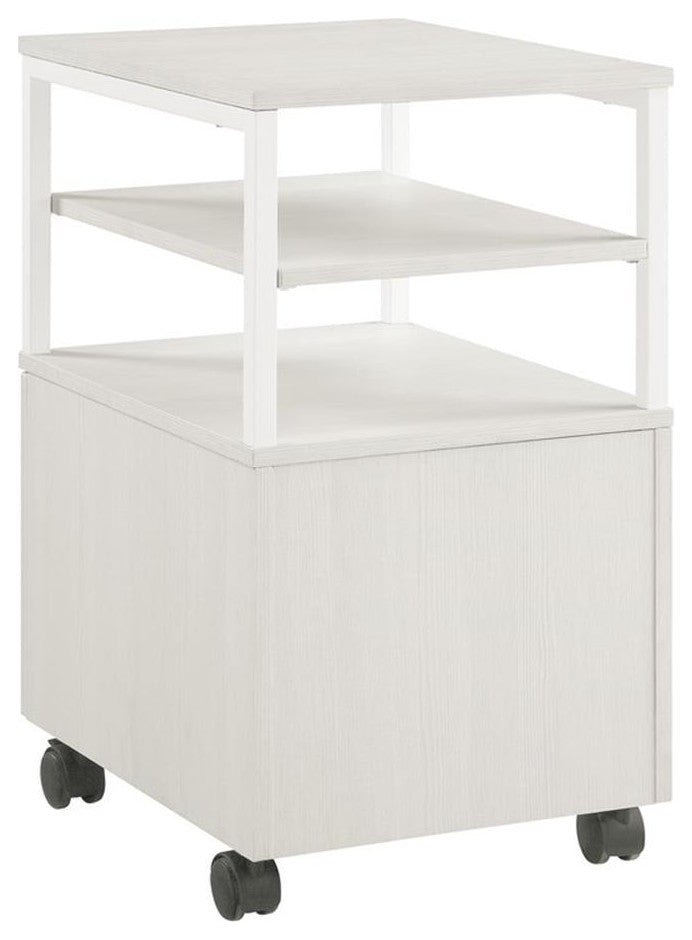 OSP Home Furnishings Contempo Mobile Cart in Campanula White with Metal Frame