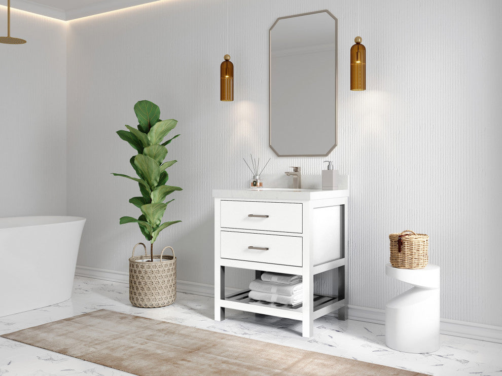 Parker 30 Single Sink Bath Vanity in White 1.5" White Quartz
