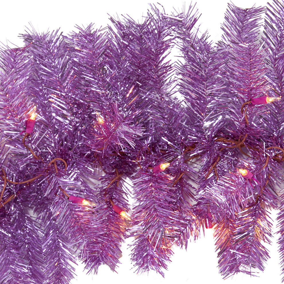 6' Pink Artificial Christmas Garland With 50 White Warm Lights