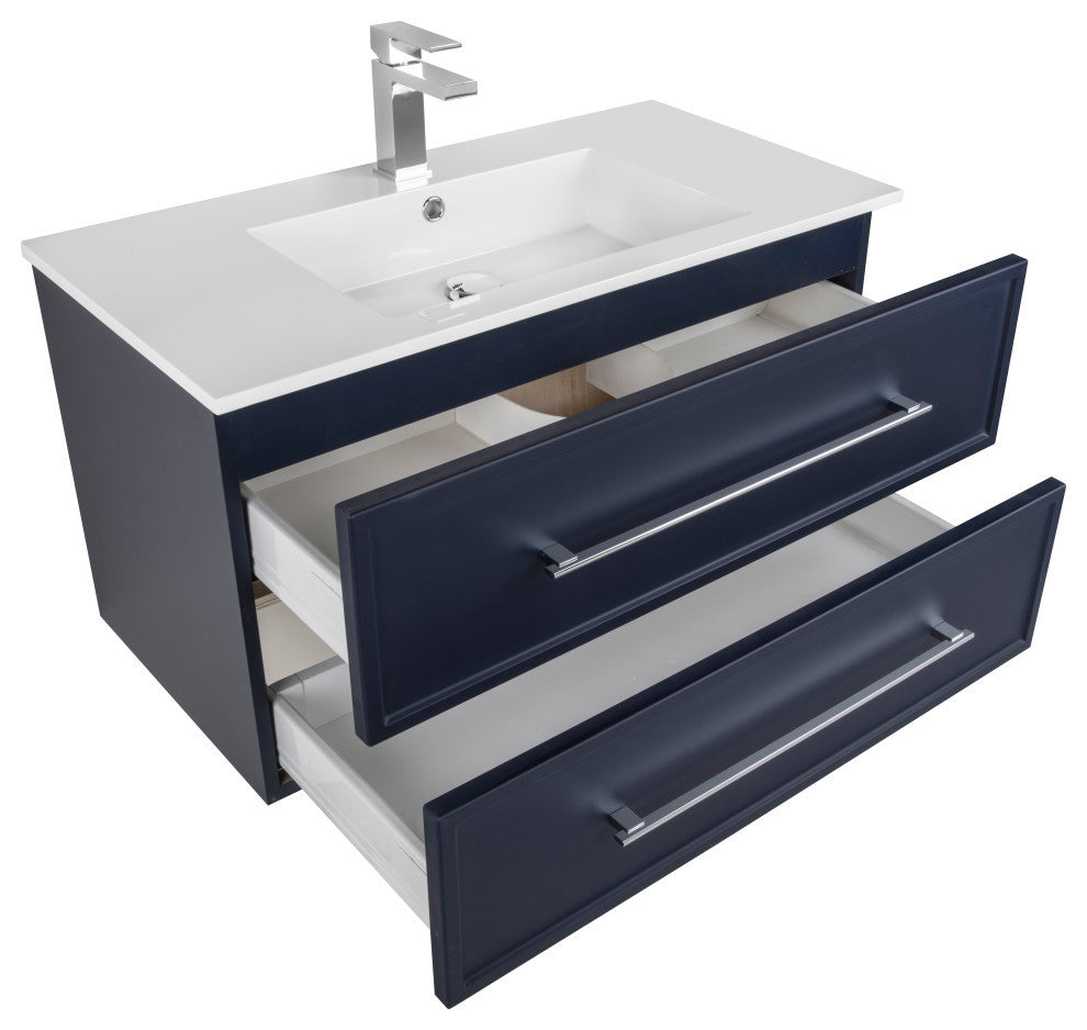 Milano Wall Hung Vanity, Blue, 36"