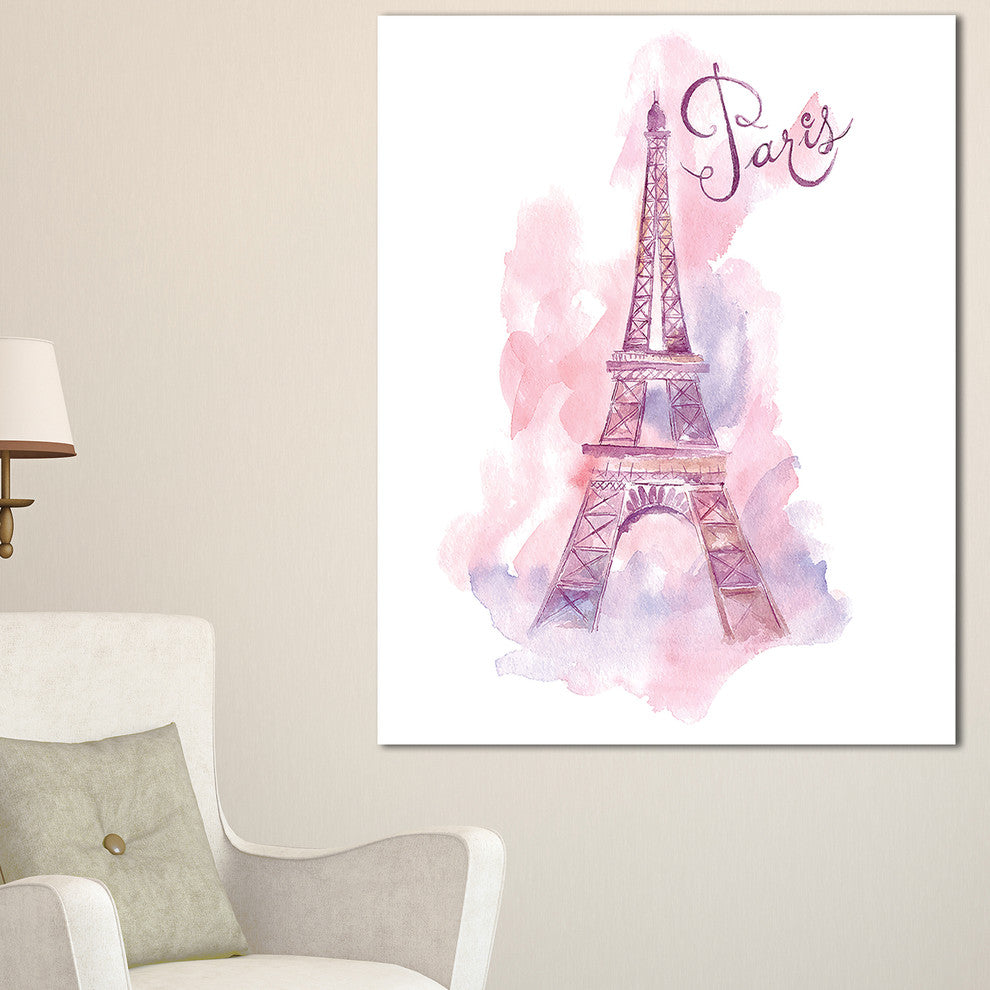"Eiffel Tower in Purple" Watercolor Painting Canvas Print, 30"x40"