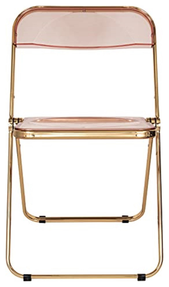 LeisureMod Lawrence Acrylic Folding Chair With Gold Metal Frame, Set of 4
